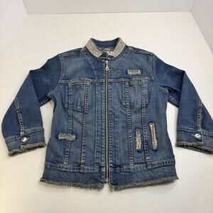 Allen Schwartz Rhinestone Embellished Denim Jacket Women’s Med Cropped Sleeve